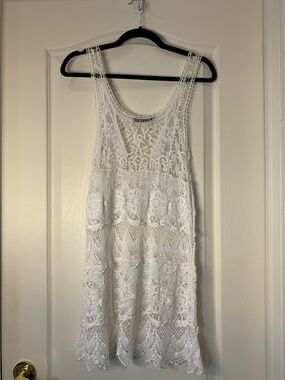 Dulcie Boho Crochet Lace Dress White Festival Beach Cover-Up Sheer Small